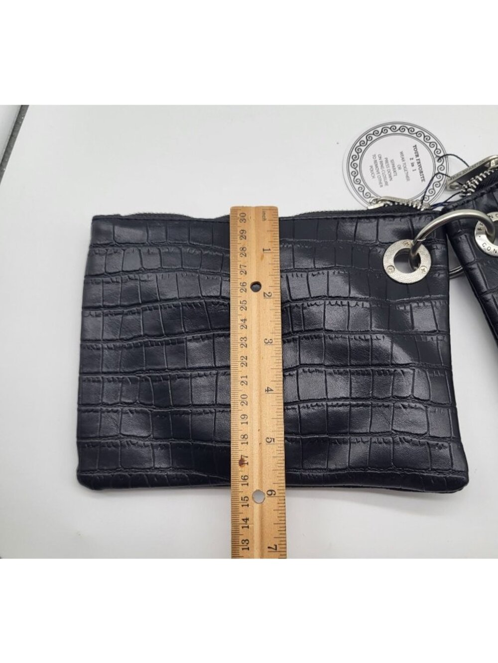 French Connection Dale Double Slim Pouches Croc Print Black Travel Accessory - Picture 5 of 9